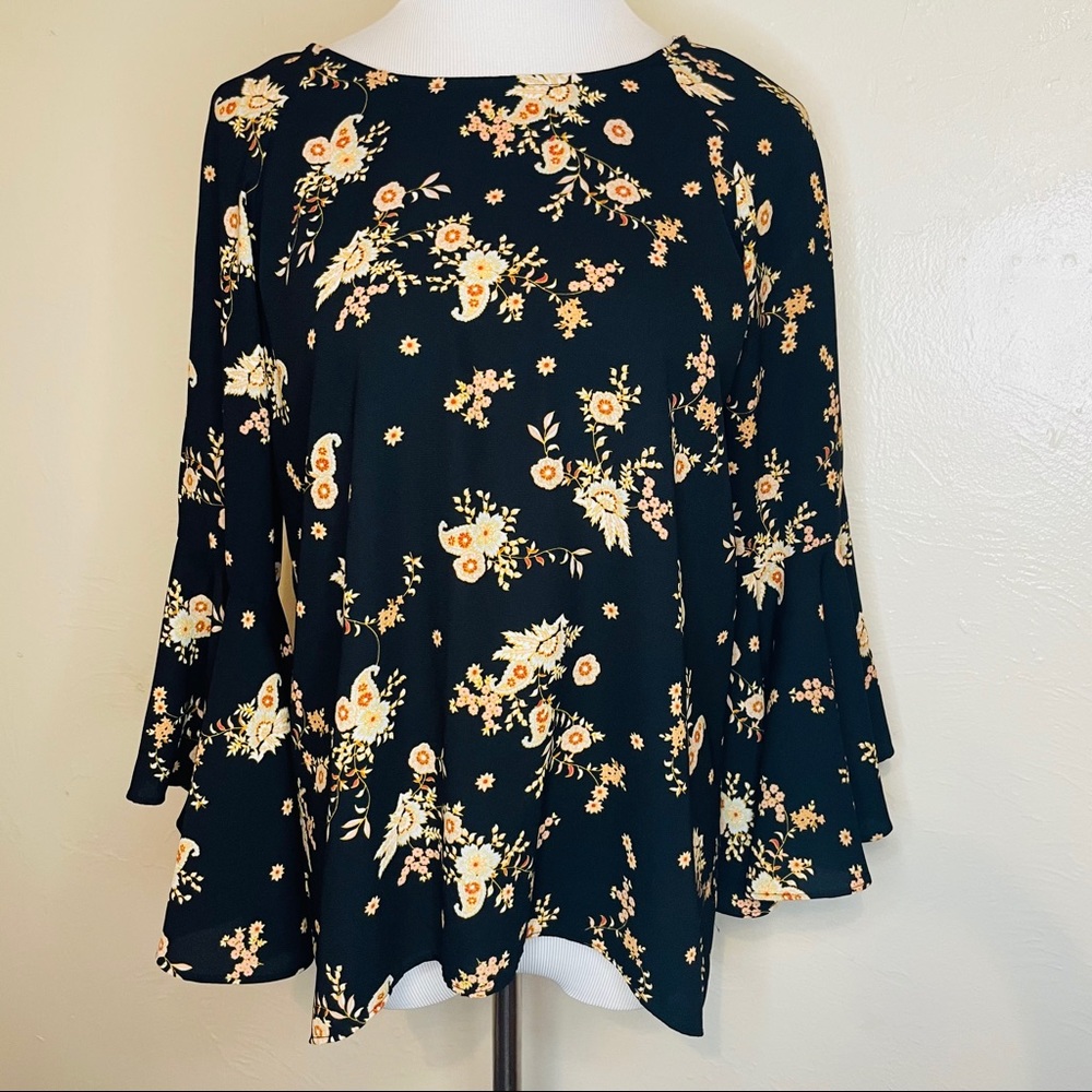 Black floral top bell sleeves